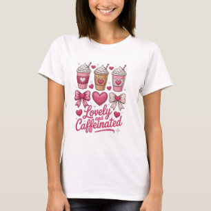Camiseta Divertido Encantador y Cafeinado Cute Valentine Co