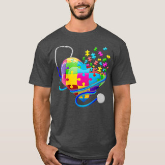 Camiseta Divertido Enfermero Autismo Rompecabezas Estetiosc