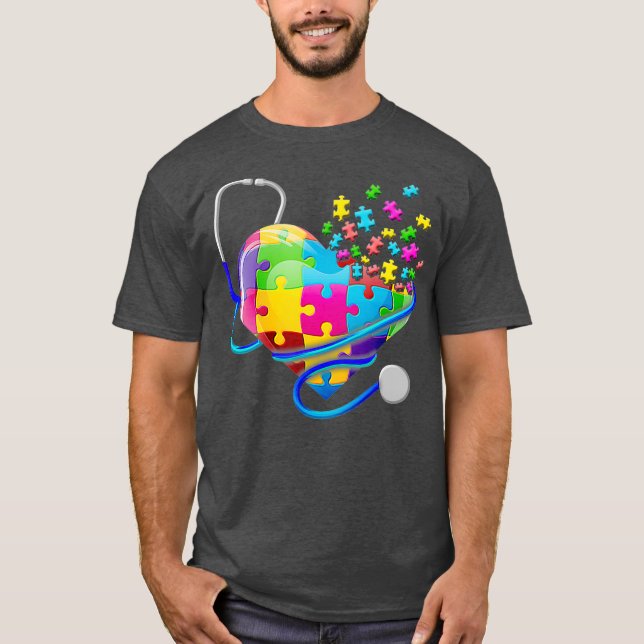 Camiseta Divertido Enfermero Autismo Rompecabezas Estetiosc (Anverso)