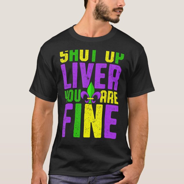 Camiseta Divertido Escuadrón de Bebidas Mardi Gras Cállate  (Anverso)