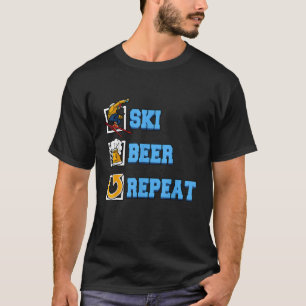 Camiseta Divertido Esquí Cerveza Repetir Esquí Invierno Esq