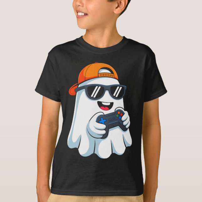 Camiseta Divertido Fantasma Jugando Videojuego Halloween Ga (Anverso)