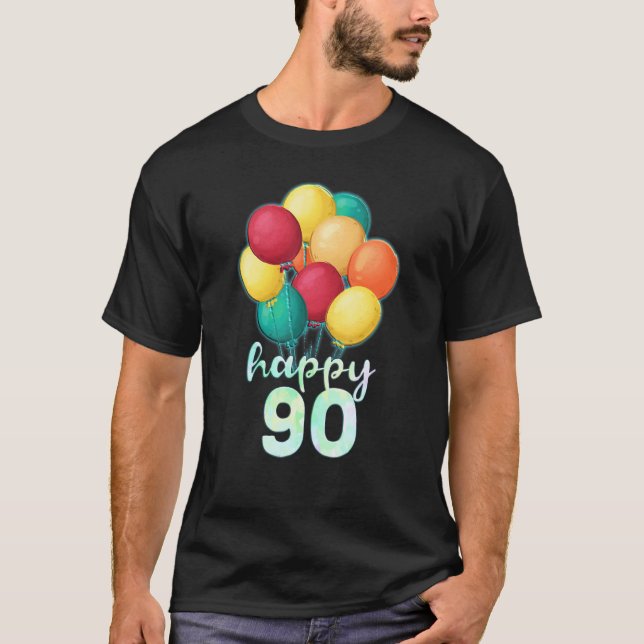 Camiseta Divertido feliz globo de 90 años 90º nacimiento (Anverso)