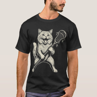 Camiseta Divertido Gato Adorable Jugando Lacrosse Vintage 