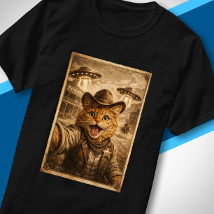 Camiseta Divertido Gato Alien Cowboy del Salvaje Oeste Vint