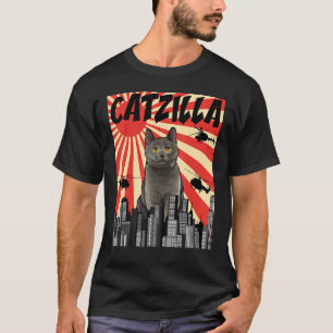 Camiseta Divertido gato Catzilla Chartreux japonés retro 1