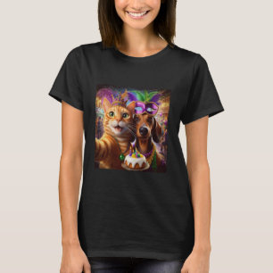 Camiseta Divertido gato de Mardi Gras Dachshund Selfie Squa