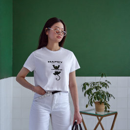 Camiseta divertido gato feliz negro meowtins día blanco