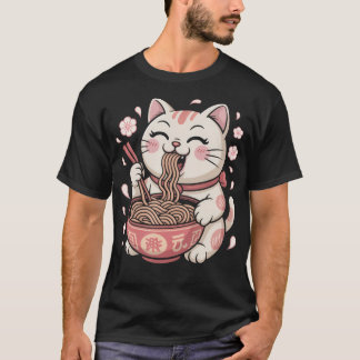 Camiseta Divertido Gato Ramen Lindo Flor de Cerezo Japón An