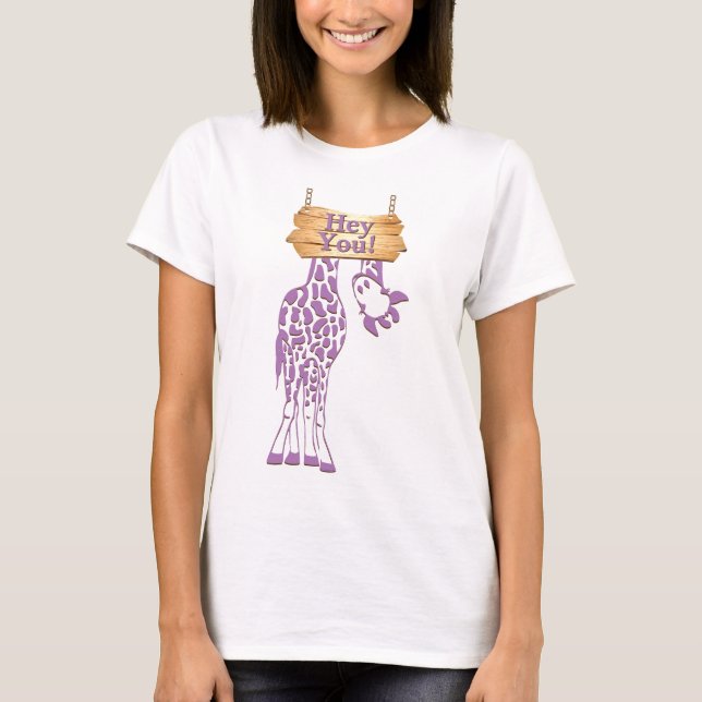 Camiseta Divertido Giraffe Hey Rótulo (Anverso)