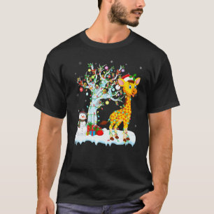 Camiseta Divertido Giraffe Xmas Árbol iluminando Santa Hat 