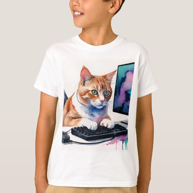 Camiseta Divertido Guay Cat Computer Gaming Animal Humor (Anverso)