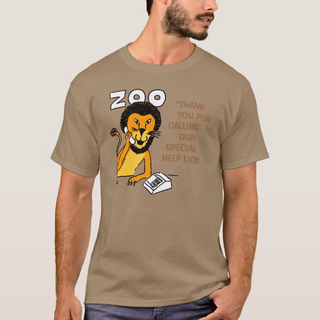 Camiseta Divertido Help-Lion en un Personalizado zoológico. (Anverso)