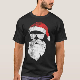 Camiseta Divertido Hipster Santa Face Con Barba Gorra Y Gle