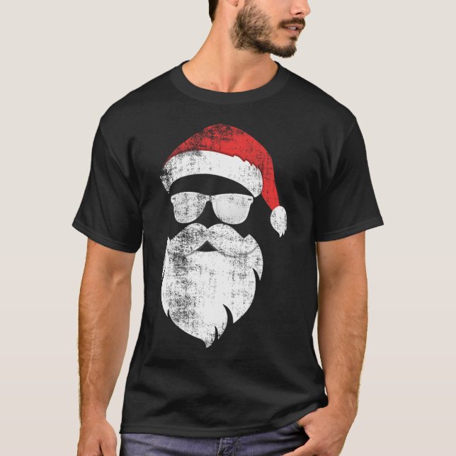 Camiseta Divertido Hipster Santa Face Con Barba Gorra Y Gle (Anverso)