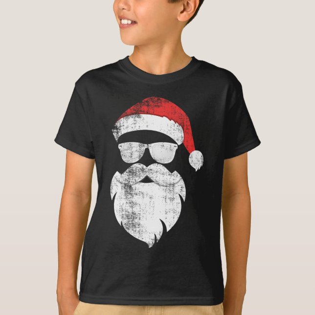 Camiseta Divertido Hipster Santa Face con barba Gorra y len (Anverso)