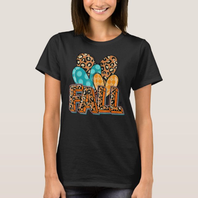 Camiseta Divertido Hola Otoño Leopard LoveHeart Happy Th (Anverso)