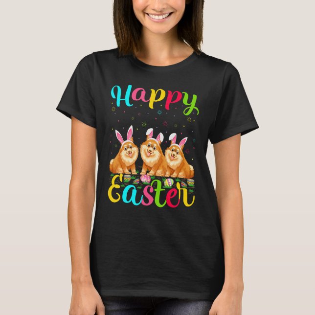 Camiseta Divertido Huevo de Pascua Bunny Perro Pomeraniano  (Anverso)