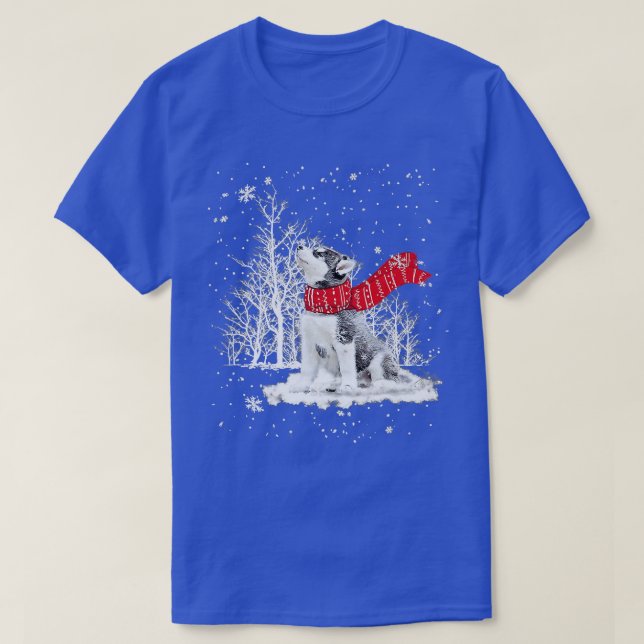 Camiseta Divertido Husky Dog Árbol de Navidad que coincide  (Diseño del anverso)