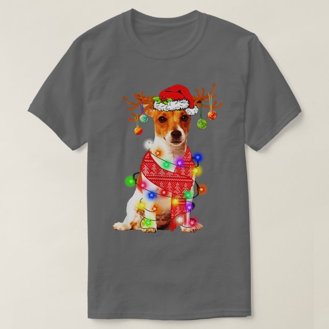 Camiseta Divertido Jack Russell Terrier Santa Hat Perro Rei (Diseño del anverso)