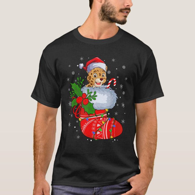 Camiseta Divertido jaguar en Navidades enciende luces de Sa (Anverso)