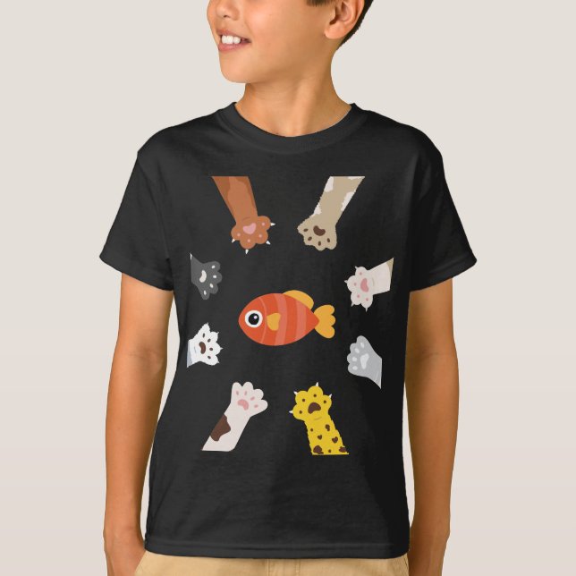 Camiseta Divertido Juego De Diseño De Gatos Para Captar Pes (Anverso)