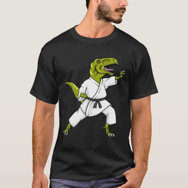 Camiseta Divertido Karatesaurus T-rex Dinosaurio Karate Sam (Anverso)