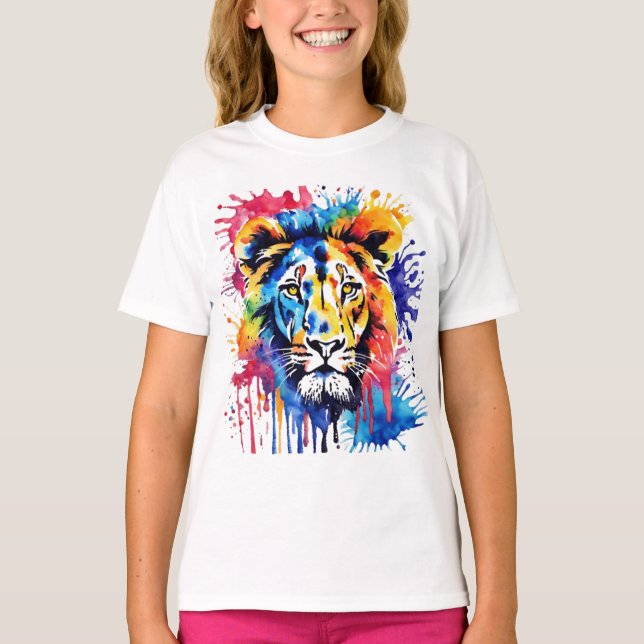 Camiseta Divertido león colorido acuático (Anverso)