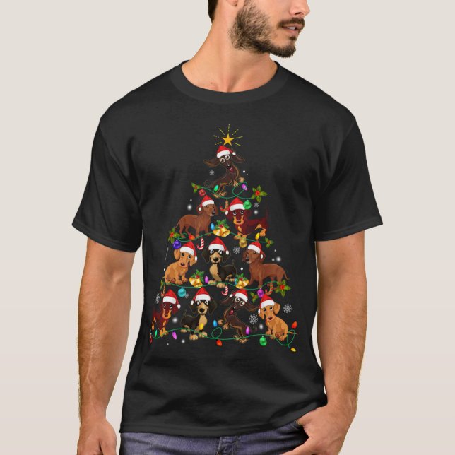 Camiseta Divertido lindo Dachshund árbol de Navidad Mascota (Anverso)