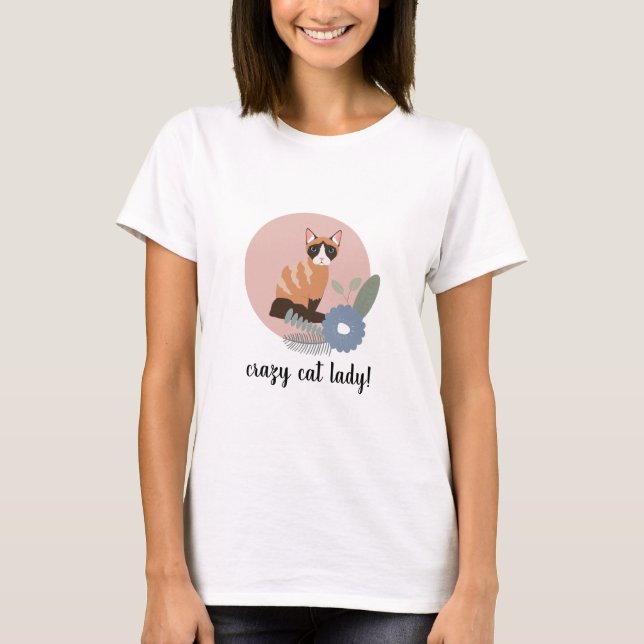 Camiseta Divertido Loco Gato Lady Tshirt - Flor rosa (Anverso)