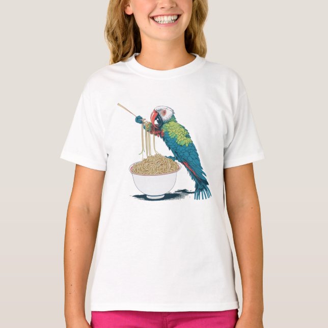 Camiseta Divertido loro comiendo fideos de Ramen (Anverso)