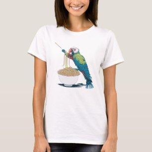 Camiseta Divertido loro comiendo fideos de Ramen