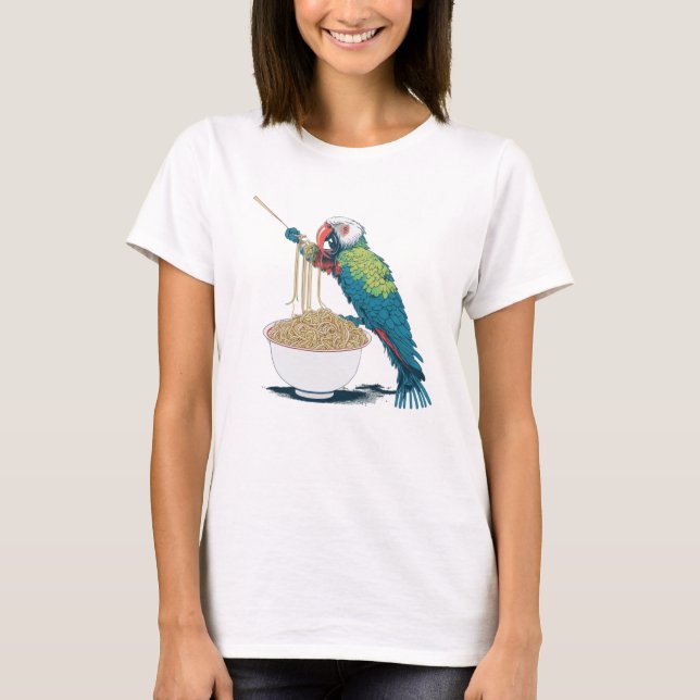 Camiseta Divertido loro comiendo fideos de Ramen (Anverso)