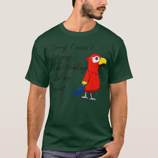 Camiseta Divertido loro pensando sobre el pájaro (Anverso)