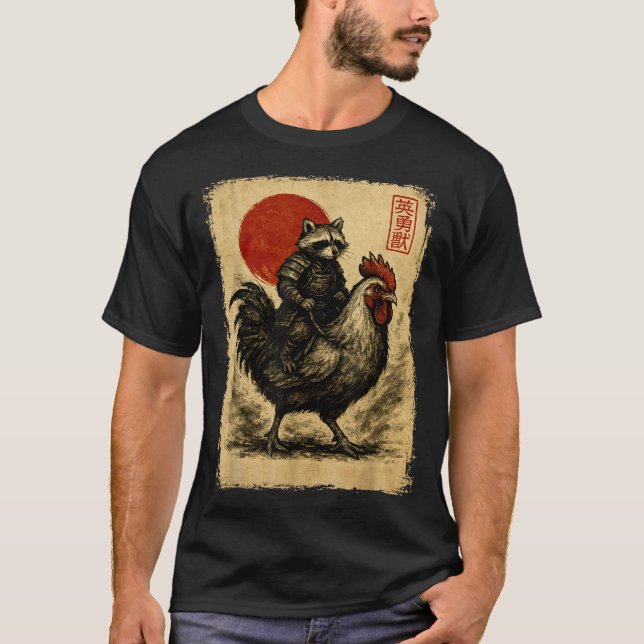 Camiseta Divertido Mapache Gallo Pollo Japonés Uki (Anverso)