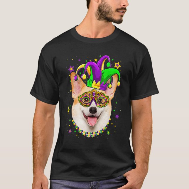 Camiseta Divertido Mardi Gras Corgi Perros Máscara Mardi Gr (Anverso)