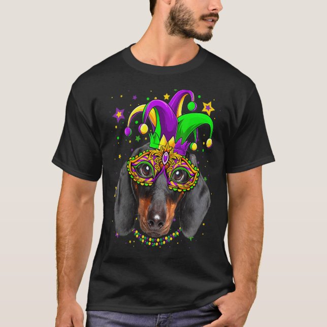 Camiseta Divertido Mardi Gras Dachshund Perros Perros Másca (Anverso)