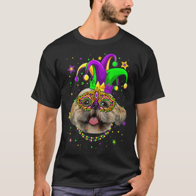 Camiseta Divertido Mardi Gras Shih Tzu Perros Máscara Mardi (Anverso)