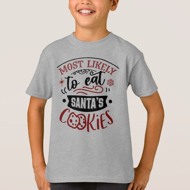 Camiseta Divertido más probable de comer Navidades de cooki (Anverso)