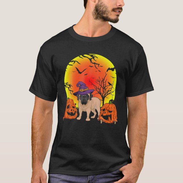Camiseta Divertido Mascota Inglés Mastiff Perro Gorra Bruja (Anverso)