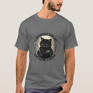 CAMISETA DIVERTIDO ME GUSTA HOCKEY Y GATOS Y QUIZÁS 3 PERS