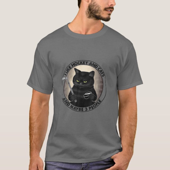 CAMISETA DIVERTIDO ME GUSTA HOCKEY Y GATOS Y QUIZÁS 3 PERSO (Anverso)