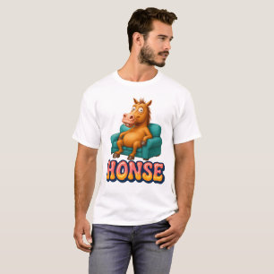 Camiseta Divertido Meme de Caballo Honse Sentado en Sofá