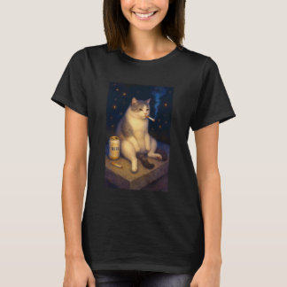 Camiseta Divertido Meme de Gato Fumando Humor Sarcástico