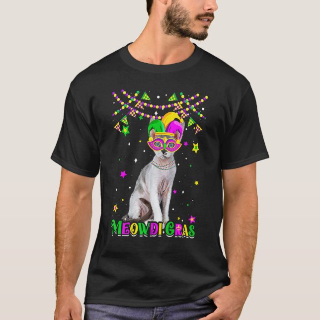 Camiseta Divertido Meowdi Gras Devon Rex Gato Carnaval de M (Anverso)