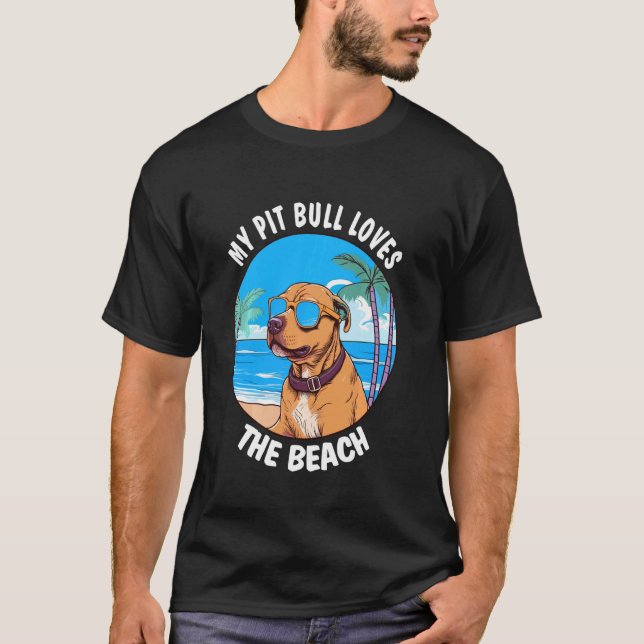 Camiseta Divertido Mi Pit Bull Ama La Playa (Anverso)