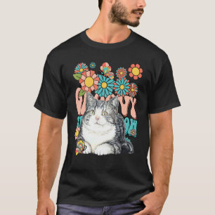 Camiseta Divertido Miau Miau Gato Lindo Flor Mariposa Retro