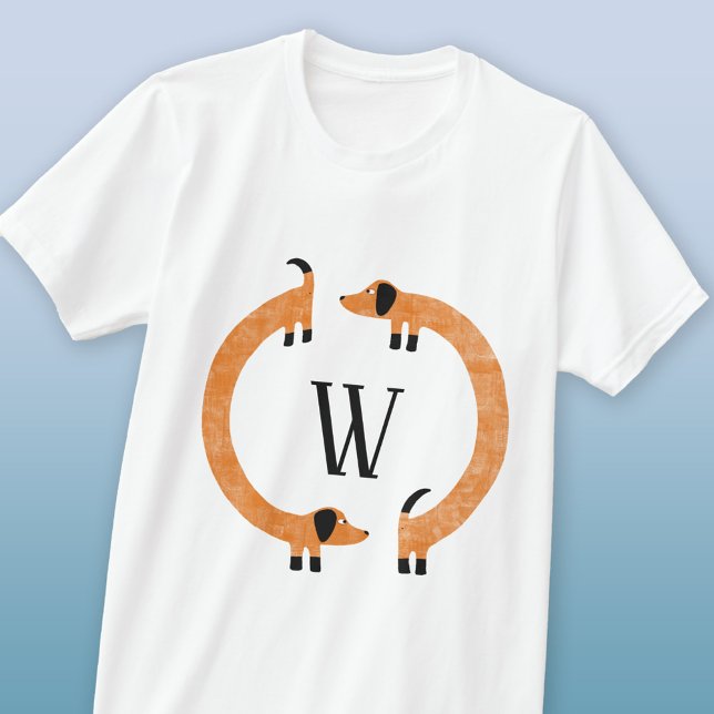 Camiseta Divertido Monograma de perros Dachshund Sausage (Dachshund Wiener Sausage Dog monogram initial fun t-shirt)