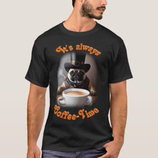 Camiseta Divertido motivo de amante del café y pug. El café