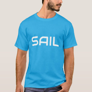 Camiseta Divertido Náutico Blanco SAIL Texto Verde azulado 